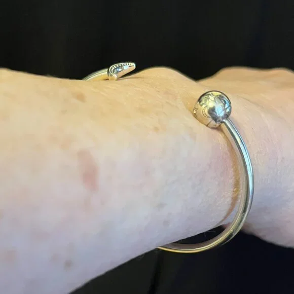 Sterling Silver Pandora Moments Moon & Stars Open Bangle Bracelet – Size Medium - Picture 9 of 13